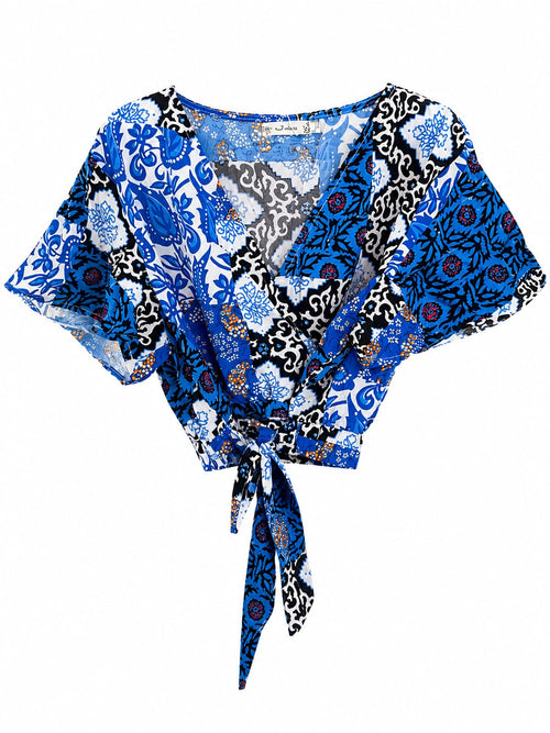 Conjunto Patchwork Floral Azul - Top