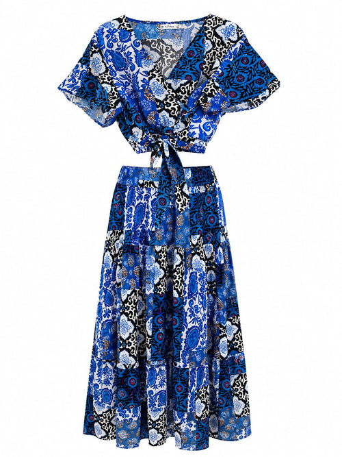 Conjunto Patchwork Floral Azul - Conjunto