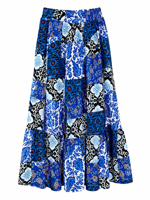 Conjunto Patchwork Floral Azul - Saia