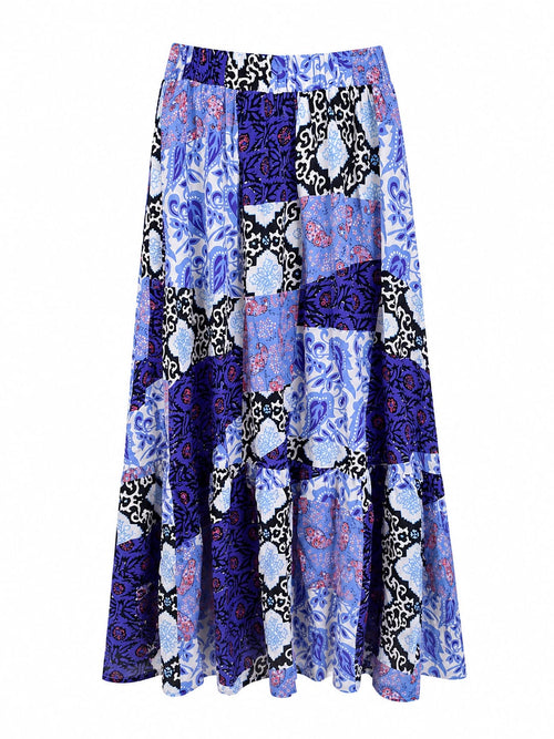 Conjunto Patchwork Floral Lilás - Saia