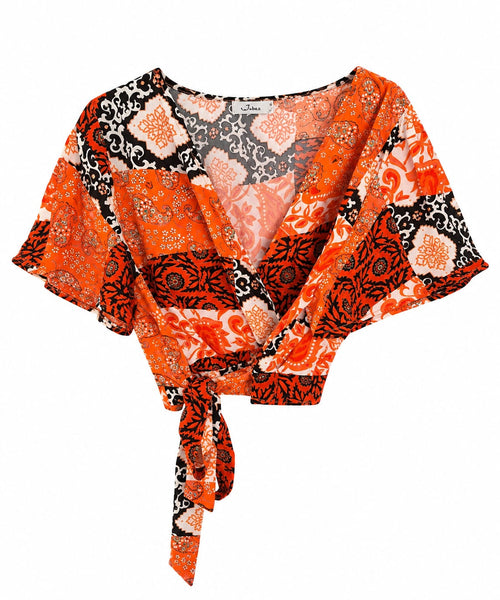 Conjunto Patchwork Floral Laranja - Top