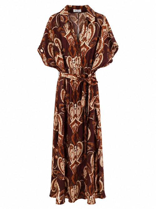 Vestido Midi Paisley com Cinto Castanho