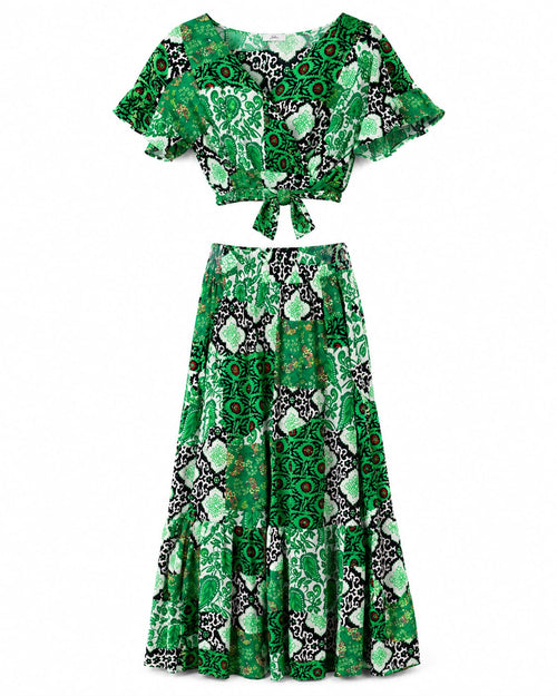Conjunto Patchwork Floral Verde - Conjunto