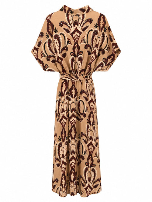 Vestido Midi Paisley com Cinto Beige