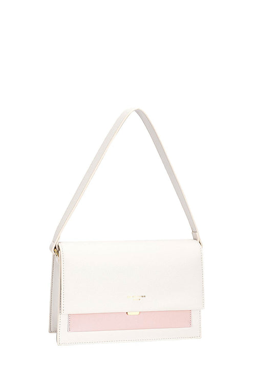 Mala Flap Satchel David Jones Branco Rosa Salmão