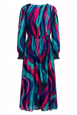 Vestido midi chiffon estampado wrap verso