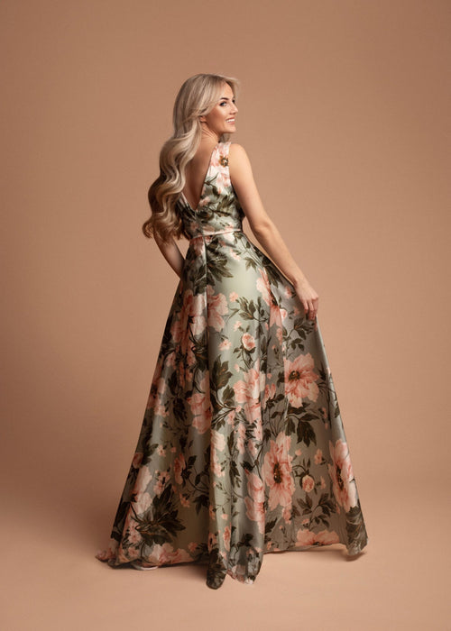 Vestido longo cintado floral