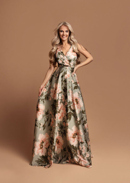 Vestido longo cintado floral