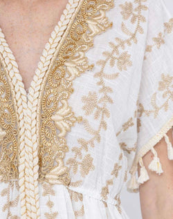 Vestido Bordado Dourado Miss Sara detalhe alças