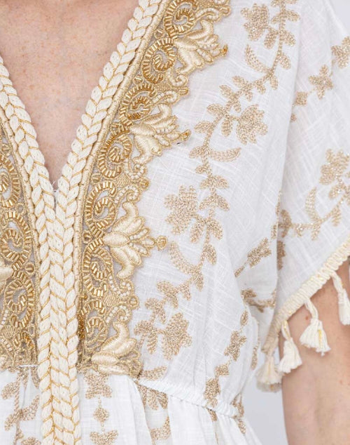 Vestido Bordado Dourado Miss Sara detalhe alças
