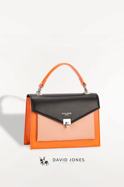 Mala Top Handle David Jones Preto Rosa Laranja