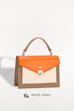 Mala Top Handle David Jones Castanho Bege Laranja