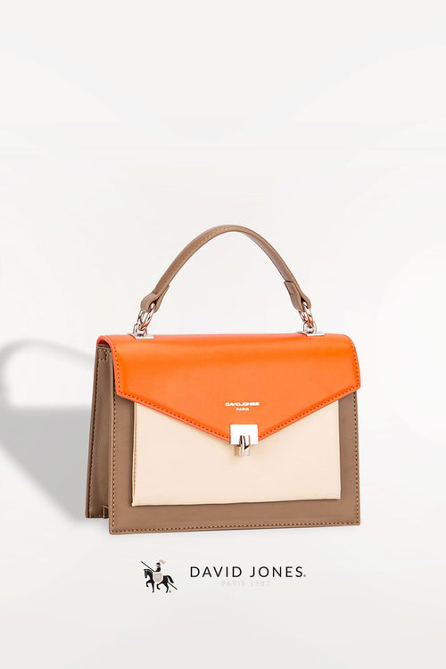 Mala Top Handle David Jones Castanho Bege Laranja
