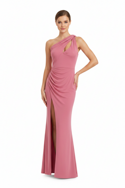 Vestido sereia maxi one shoulder rosa com fenda
